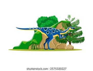 Jurassic Hypsilophodon dinosaur funny character. Jurassic era lizard, prehistoric reptile or paleontology dinosaur cheerful cartoon vector mascot. Extinct animal isolated comic personage or character