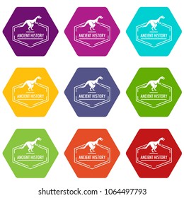 Jurassic icons 9 set coloful isolated on white for web