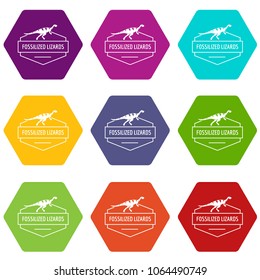 Jurassic lizard icons 9 set coloful isolated on white for web
