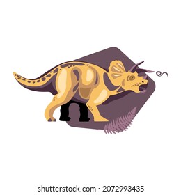 Jurassic monster giant ancient dinosaur composition with image of walking horned dinosaur vector illustration