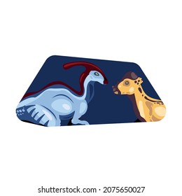 Jurassic monster giant ancient dinosaur composition with pair of different animals images vector illustration
