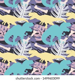 Jurassic period, dinosaur creative flat seamless pattern. Prehistoric animal hand drawn texture. 
