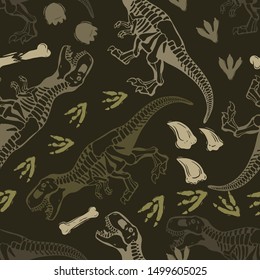 Jurassic period, dinosaur creative flat seamless pattern. Prehistoric animal hand drawn texture. Tyrannosaurus  decorative backdrop. 