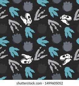 Jurassic period, dinosaur creative flat seamless pattern. Prehistoric animal hand drawn texture. Tyrannosaurus  decorative backdrop. 