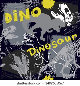 Jurassic period, dinosaur creative flat seamless pattern. Prehistoric animal hand drawn texture. Tyrannosaurus  decorative backdrop. 