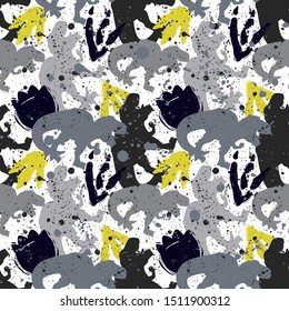 Jurassic period, dinosaur creative flat seamless pattern. Prehistoric animal hand drawn texture. Tyrannosaurus bones and footprints decorative backdrop. Wallpaper, textile, wrapping paper design