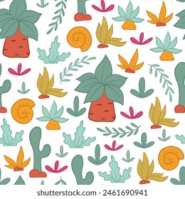 jurassic period plants seamless pattern for textile prints, nursery decor, wallpaper, wrapping paper, scrapbooking, stationary, etc. EPS 10