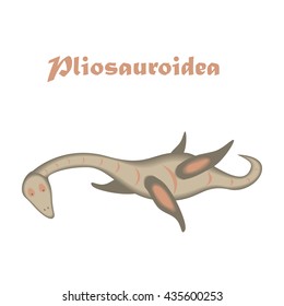 Jurassic Reptile. Dinosaur Vector Illustration In Modern Flat Disign. Pliosauroidea Isolated On White Background. Eps10