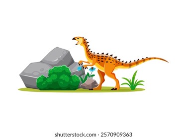 Jurassic Scutellosaurus dinosaur funny character. Extinct reptile, prehistoric lizard or Jurassic era dinosaur cute cartoon vector personage. Paleontology animal cheerful character or isolated mascot