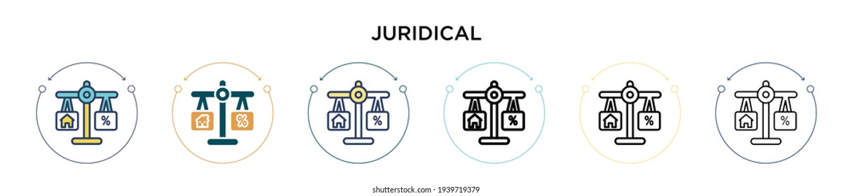 Juridical icon in filled, thin line, outline and stroke style. Vector illustration of two colored and black juridical vector icons designs can be used for mobile, ui, web