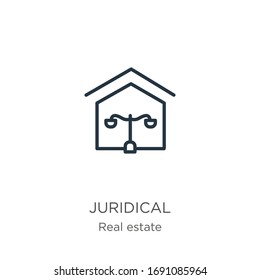Juridical icon. Thin linear juridical outline icon isolated on white background from real estate collection. Line vector sign, symbol for web and mobile