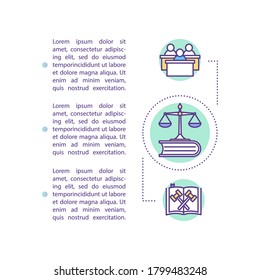 Jurisprudence study concept icon with text. PPT page vector template. Legal studies. Knowledge in corporate law. Brochure, magazine, booklet design element with linear illustrations