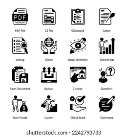 Jurisprudence, Wealth, Rising, Negative Dynamics, Professional Growth, Deadline, Rejoice, Freelance, Leadership, Confidence, Emphasis, Financial Management, Decision Glyph Icons - Solid, Vectors