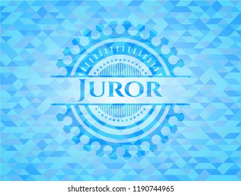 Juror realistic light blue emblem. Mosaic background