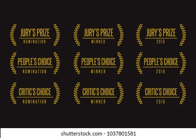 Jury Choice Best Movie Award Illustration. Film Festival Winner Black Gold Vector Icon Set