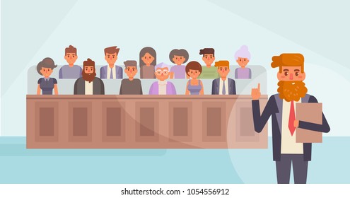 Jury In Court. Vector. Cartoon. Isolated Art. Flat