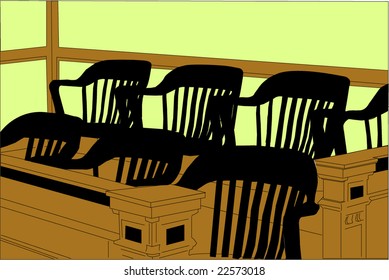 Jury Duty Courtroom Jury Seating Area with Chairs where a potential jury would sit during a trial and where their guilty or innocent verdict would be read from ...