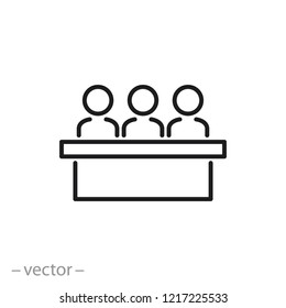 icono del comité del grupo de jurados, signo lineal sobre fondo blanco - ilustración vectorial editable eps10