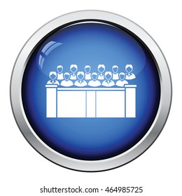 Jury icon. Glossy button design. Vector illustration.