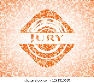 Jury orange tile background illustration. Square geometric mosaic seamless pattern with emblem inside.