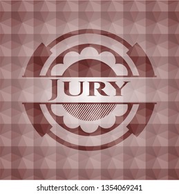 Jury red emblem with geometric pattern background. Seamless.