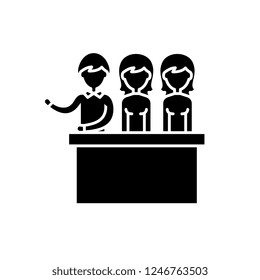 Jury trial black icon, vector sign on isolated background. Jury trial concept symbol, illustration 