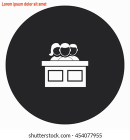 Jury web icon. Gray circle button with white illustration.