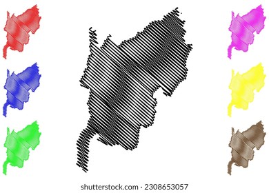 Jussari municipality (Bahia state, Municipalities of Brazil, Federative Republic of Brazil) map vector illustration, scribble sketch Jussari map