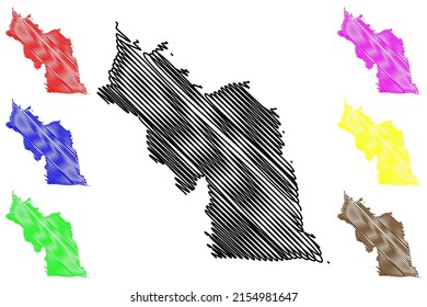 Jussiape municipality (Bahia state, Municipalities of Brazil, Federative Republic of Brazil) map vector illustration, scribble sketch Jussiape map