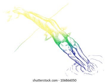 just after the starting shot - swimmer, hand drawing converted to vector