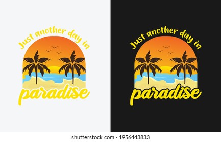 otro día en el paraíso, hola calligrafía de verano, ilustración de guijarros a mano vector
