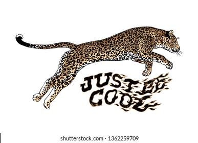 Just be cool slogan. Leopard. Typography graphic print, fashion drawing for t-shirts