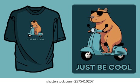 Just Be Cool T-shirt Design Featuring a Cartoon Bear on a Scooter