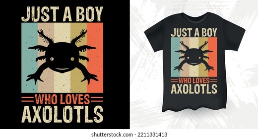 Nur ein Junge, der Axolotls Funny Cute Axolotl Retro Sunset Vintage Axolotl T-Shirt Design liebt