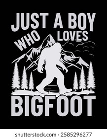 Just a boy who loves bigfoot t shirt design vector. illustration