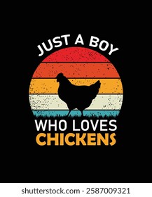 Just a Boy Who Loves Chicken Vintage Retro T-Shirt Design