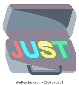 Just in Case icon represented by "just" written on the inside of the suitcase Flat style.