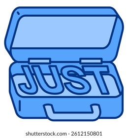 Just in Case icon represented by "just" written on the inside of the suitcase Blue style.