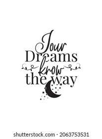 Just dreams know the way, vector. inspirational life quotes. Wall art design. Wall decals isolated on white background. Cute poster design, Wording design, lettering
