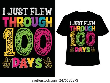 I Just flew through 100 days Kindergarten cute kids school students T-shirt design.
