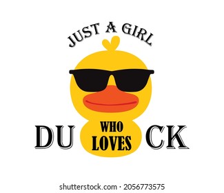 Nur ein Mädchen, das Ente liebt, Cute Duck, Animal love, Kawaii Duck, Vektorgrafik. 