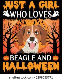 Just A Girl Who Loves Beagle And Halloween, Happy Halloween Shirt Print Template, Witch Bat Cat Scary House Dark Green Reper Boo Squad Grave Pumpkin Skeleton Spooky Trick Or Treat