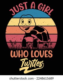 Just A Girl Who Loves Turtles, Turtles Retro Vintage Sunset T-shirt Design