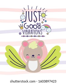 just good vibrations cute bear flower decoration vector illustration
