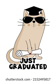 Acaba de graduarse - frase graciosa de graduación con gato orgulloso.