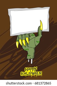 Just Halloween party poster with zombie hands