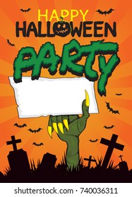 Just Halloween party poster with zombie hands