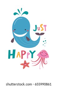 Just happy. Funny card with cute whale. 