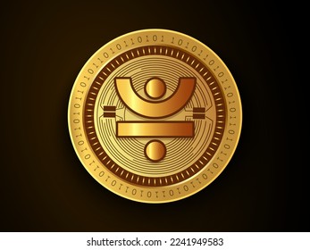 Just (JST) crypto currency symbol and logo on gold coin. Virtual money concept token based on blockchain technology. 