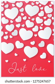 Just Love. Valentine's day greeting card design with hearts. Vector illustration. Wallpaper, flyer, invitation, poster, brochure, banner, gift tag.